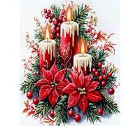 GLTEYACO Pre-Printed Cross Stitch Kits Christmas Candle red Flower 11CT Stamped Embroidery Kit for Adults Beginners DIY Embroidery Pattern Art Craft Decor 40x50 cm