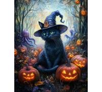 GLTEYACO Pre-Printed Cross Stitch Kits Halloween Pumpkin cat 11CT Stamped Embroidery Kit for Adults Beginners DIY Embroidery Pattern Art Craft Decor 40x50 cm