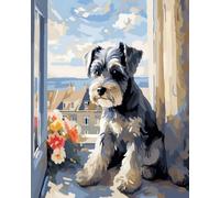 GLTEYACO Pre-Printed Cross Stitch Kits Schnauzer 11CT Stamped Embroidery Kit for Adults Beginners DIY Embroidery Pattern Art Craft Decor 40x50 cm