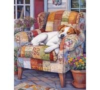 GLTEYACO Pre-Printed Cross Stitch Kits Sleeping Puppy 11CT Stamped Embroidery Kit for Adults Beginners DIY Embroidery Pattern Art Craft Decor 40x50 cm