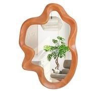 Gluck Plants Irregular Wall Mirror,21x32 Walnut Wooden Framed Asymmetrical Farmhouse Modern Unique Cloud Wavy Wood Mirror for Bathroom Living Room Bedroom Entryway Hallway