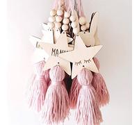 Gluckliy Wooden Wall Door Closet Hanging Stars Tassel Decoration Ornament for Kids Room Home Decor (Pink 2)