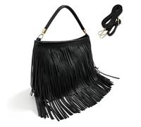 Gluckstar Women's Medium Handbag, Shopper Bag, PU Leather, Boho Fringe Shoulder Bag, Women's Shoulder Bag with Tassels, Elegant Crossbody Bag for Work, Shopping, Travel, Leisure, black