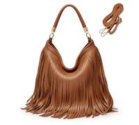 Gluckstar Women's Medium Handbag, Shopper Bag, PU Leather, Boho Fringe Shoulder Bag, Women's Shoulder Bag with Tassels, Elegant Crossbody Bag for Work, Shopping, Travel, Leisure, brown