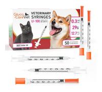 GLUCO-CARE Vet U-100 Pet - Veterinary Syringes; Size 0.3 ml/cc, 29G x 1/2” (12,7 mm); half-unit marking; 50 Syringes per Box; for Veterinary Use Only