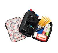 Glucology™ Diabetic Travel Case Plus Size - Organizer for Blood Sugar Test Strips, Medication, Glucose Meter, Pens, Insulin Syringes, Needles, Lancets - Hardshell Carrier Pack - Plus, Flowers