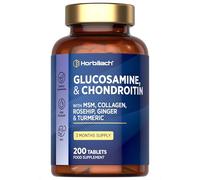 Glucosamine and Chondroitin High Strength | 200 Tablets | 1200mg Complex with 800mg of Glucosamine Sulphate 2KCl | Supplement for Men and Women | with MSM, Collagen and Ginger Root | by Horbaach