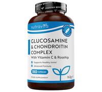 Glucosamine and Chondroitin High Strength with Vitamin C Turmeric Ginger and Rosehip, 180 Capsules Made in The UK Food Supplements by Nutravita