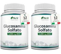 Glucosamine Sulphate 2KCl 1500mg - 365 Tablets - 1 Year Supply - High Strength Glucosamine Tablets - Joint Supplements for Men & Women - Made in the UK - Nu U Nutrition (Pack of 2)