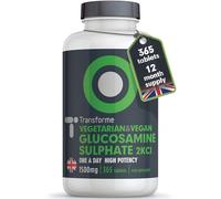 Glucosamine Sulphate 2KCl 1500mg 365 Tablets, 1 Year Supply, Vegan High Strength Glucosamine, 1 Coated Breakable Tablet Per Day, UK Made Supplement for Men and Women by Transforme