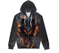 GLUDEAR Men Cool Wolf 3D Digital Print Full Zip Up Hoodie Jackets Pullover Hooded Sweatshirt, Flame Black Wolf, XL