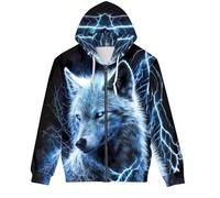GLUDEAR Men's Novelty 3D Print Pullover Hoodie Hooded Sweatshirt, Blue Lighting Wolf, XXL