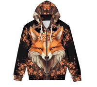 GLUDEAR Men's Novelty 3D Print Pullover Hoodie Hooded Sweatshirt, Floral Fox, XXL