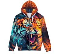 GLUDEAR Men's Novelty 3D Print Pullover Hoodie Hooded Sweatshirt, Growling Cool Tiger, 3XL