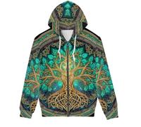 GLUDEAR Men's Novelty 3D Print Pullover Hoodie Hooded Sweatshirt, Viking Life Tree Aurora Galaxy, XL