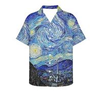 GLUDEAR Men's Paint The Great Wave Off Kanagawa 3D Print Casual Button Down Shirt, Van Starry Night, XXXXL