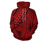 GLUDEAR Men's Polynesian Traditional Tribal Print Hoodie Plus Size Long Sleeves Tribal Pullover Sweatshirt Hoodies, Hawaii Samoan Red, XX-L