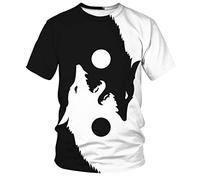 GLUDEAR Men's Vikings T Shirt Tops Novelty 3D Print Norse Mythology Pullover Tee, Sun Black White Wolf, Medium