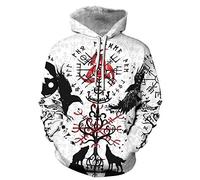 GLUDEAR Men's Vikings Tattoo Norse Mythology 3D Print Hoodie Pullover Sweatshirt,Odin's Ravens Wolf,3XL