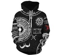 GLUDEAR Men's Vikings Tattoo Norse Mythology 3D Print Hoodie Pullover Sweatshirt,Vegvisir,L