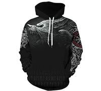 GLUDEAR Men's Vikings Tattoo Norse Mythology 3D Print Hoodie Pullover Sweatshirt,Viking Fenrir Wolf,S