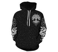GLUDEAR Men's Vikings Tattoo Norse Mythology 3D Print Hoodie Pullover Sweatshirt,Viking Life Tree,3XL