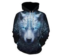 GLUDEAR Men's Vikings Tattoo Norse Mythology Graphic 3D Print Hoodie Pullover Sweatshirt Hoodies, Blue Eye Cool Viking Wolf, X-Large