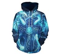 GLUDEAR Men's Vikings Tattoo Norse Mythology Graphic 3D Print Hoodie Pullover Sweatshirt Hoodies, Blue Lightning Viking Dragon, 6XL