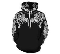 GLUDEAR Men's Vikings Tattoo Norse Mythology Graphic 3D Print Hoodie Pullover Sweatshirt Hoodies, Dragon and Nordish Odin, Small