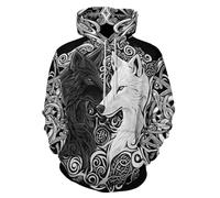 GLUDEAR Men's Vikings Tattoo Norse Mythology Graphic 3D Print Hoodie Pullover Sweatshirt Hoodies, Fenrir Wolf Celtic Knot, XX-L