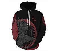 GLUDEAR Men's Vikings Tattoo Norse Mythology Graphic 3D Print Hoodie Pullover Sweatshirt Hoodies, Odin's Raven, XL