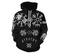 GLUDEAR Men's Vikings Tattoo Norse Mythology Graphic 3D Print Hoodie Pullover Sweatshirt Hoodies, Odin's Ravens, XXL