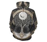 GLUDEAR Men's Vikings Tattoo Norse Mythology Graphic 3D Print Hoodie Pullover Sweatshirt Hoodies, Viking Life Tree Moon, X-Large