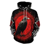 GLUDEAR Men's Vikings Tattoo Norse Mythology Graphic 3D Print Hoodie Pullover Sweatshirt Hoodies, Viking Red Raven White Rune, Large