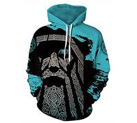 GLUDEAR Men's Vikings Tattoo Norse Mythology Graphic 3D Print Hoodie Pullover Sweatshirt Hoodies, Vikings Nordish Odin, M