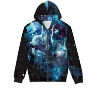 GLUDEAR Unisex Realistic 3D Digital Print Full Zip Hoodie Jackets Hooded Sweatshirt, Blue Galaxy Couple Wolf, XX-L
