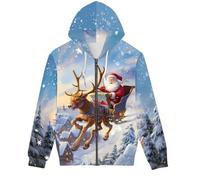 GLUDEAR Unisex Realistic 3D Digital Print Full Zip Hoodie Jackets Hooded Sweatshirt, Christmas Santa Claus Elk, L