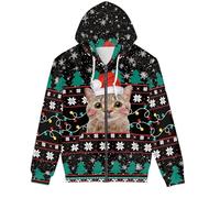 GLUDEAR Unisex Realistic 3D Digital Print Full Zip Hoodie Jackets Hooded Sweatshirt, Christmas Snowflake Cute Cat, L