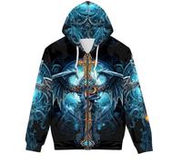 GLUDEAR Unisex Realistic 3D Digital Print Full Zip Hoodie Jackets Hooded Sweatshirt, Dragon Cross, X-Large