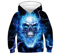 GLUDEAR Youth Girls Boys 3D Galaxy Printed Pockets Sweatshirts Jacket Pullover Hoodies,Lightning Skull,13-15T
