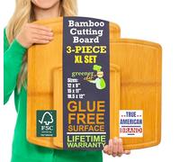 Glue-Free Surface™ Extra Large Bamboo Cutting Board Set - For Chopping Vegetables, Carving Meat, Slicing Bread, and Serving Cheese & Charcuterie for Safer Family Meal Prep - For Health Conscious Chefs