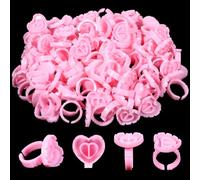 Glue Rings for Eyelash Extensions, 200Pcs Plastic Lash Glue Rings, Disposable Heart-Shaped Eyelashes Supplies, Eyelash Makeup Tools (Pink)