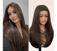 Glueless Synthetic Lace Front Wig 26 Inches Long Straight Brown Wig Pre Plucked Pre Cut for Beginners 13x5x1 HD Lace Hand Tied (#4 Chocolate Brown, 26 Inch)