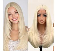 Glueless Synthetic Lace Front Wig 26 Inches Long Straight Wig Pre Plucked Pre Cut for Beginners 13x5x1 HD Lace Hand Tied (#613 Blonde, 26 Inch)