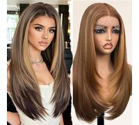 Glueless Synthetic Lace Front Wig 26 Inches Long Straight Wig Pre Plucked Pre Cut for Beginners 13x5x1 HD Lace Hand Tied (27/30 Honey Blonde, 26 Inch)
