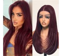 Glueless Synthetic Lace Front Wig 26 Inches Long Straight Wig Pre Plucked Pre Cut for Beginners 13x5x1 HD Lace Hand Tied (#99J Burgundy, 26 Inch)
