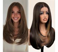 Glueless Synthetic Lace Front Wig 26 Inches Long Straight Wig Pre Plucked Pre Cut for Beginners 13x5x1 HD Lace Hand Tied (4/27 Highlight, 26 Inch)