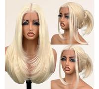 Glueless Synthetic Lace Front Wig 26 Inches Pre Plucke Long Straight Blonde Wigs for Women 13x5x1 HD Lace Hand Tied(#613 Blonde, 26 Inch)