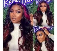 Glueless Wig 200% Density Blonde Red Black with Red and Blonde Reflections Human Hair Wig with Body Wave Front Wig Lace Front Human Hair Wigs Human Hair Wigs