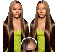 Glueless Wigs For Women Human Hair, Light Chocolate Brown Human Hair Wig 9x6 Pre Cut Lace Front Wigs Human Hair, 180 Density Straight Ready To Wear Glueless Wig Pre Plucked Lace Frontal Wig 30 Inch